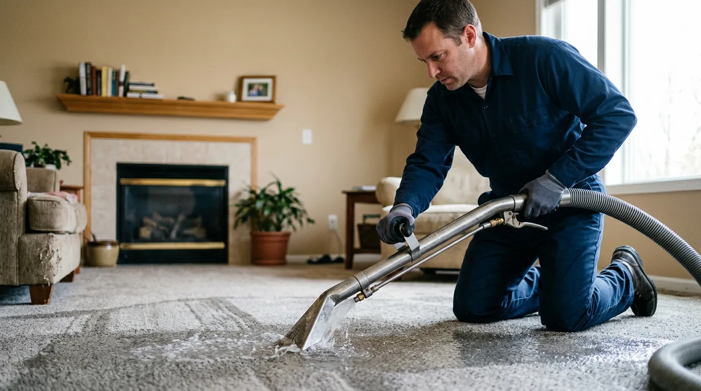 Water damage restoration technician working near Reed City, MI